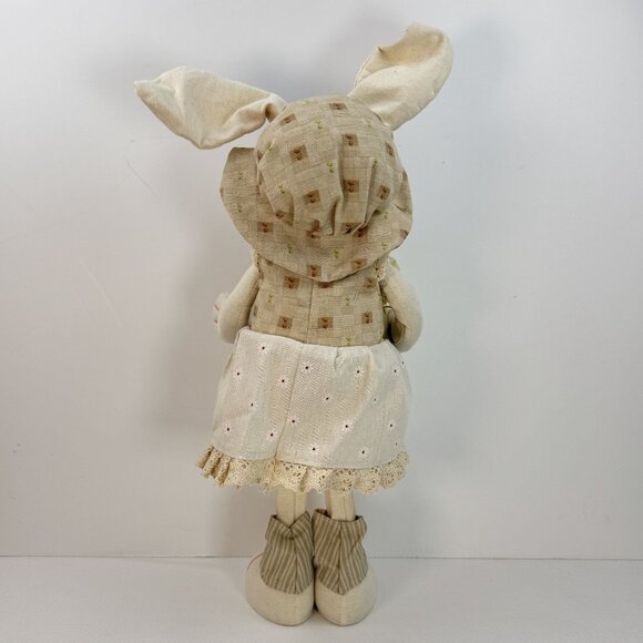 Handcrafted Fabric Bunny Doll Floral Dress Hat Standing 20 Inches Spring Rustic - Picture 4 of 10